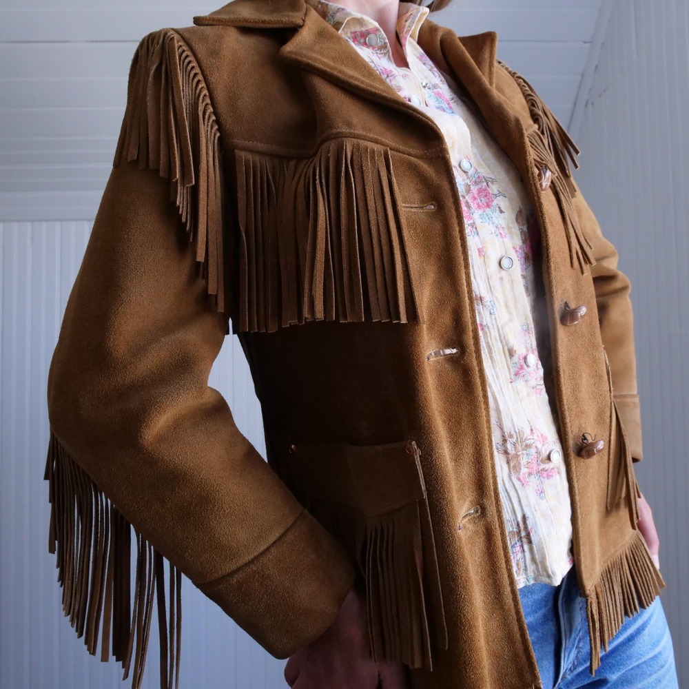 Vintage 1970s Scott Rancher caramel suede fringed western leather jacket